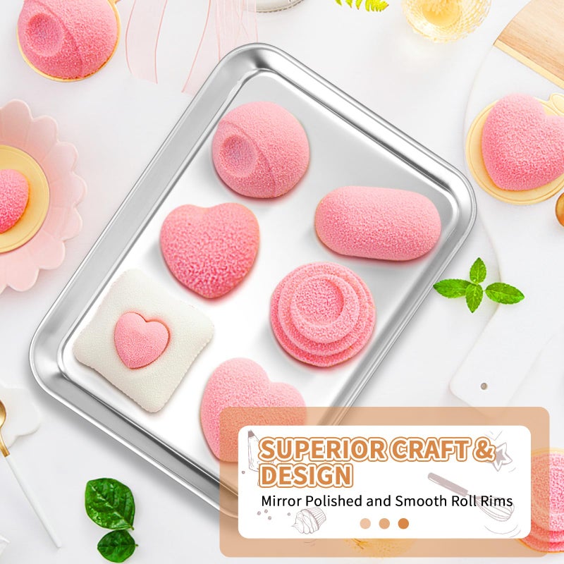 Deedro Stainless Steel Baking Sheet Set of 2, Deedro Cookie Sheet Metal Baking Pan Oven Tray, Non Toxic & Heavy Duty, Rust Free & Mirror Finish, Easy Clean & Dishwasher Safe, 9 x 7 x 1 Inch - Image 5